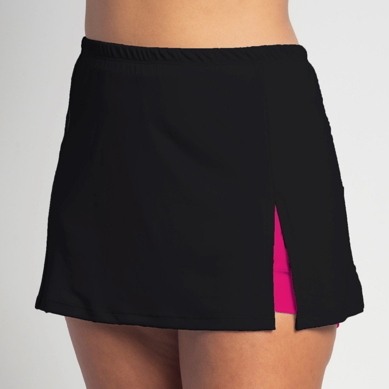 Side Slit Skort - Black Solid with Fuchsia Shorts