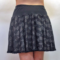 Box Lace Flounce Skirt - Black with Almond Lining