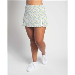 Side Slit Skort - Racket Scattered White Aqua Yellow - White Shorts