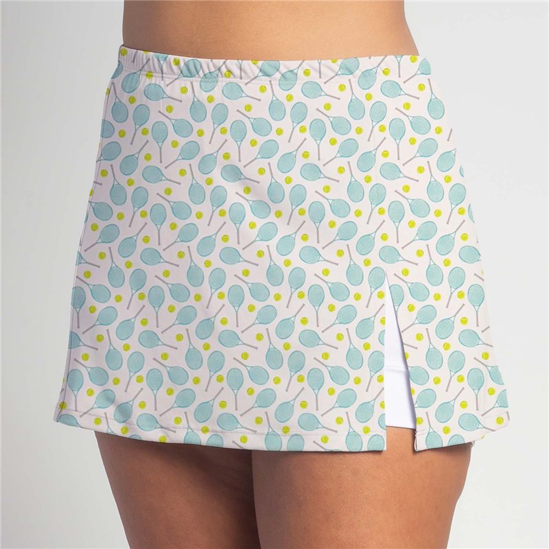Side Slit Skort - Racket Scattered White Aqua Yellow - White Shorts Side Slit Skort - Racket Scattered White Aqua Yellow - White Shorts