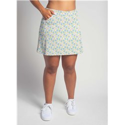 Golf/Walking Zipper Pocket Skort - Racket Scattered White Aqua Yellow