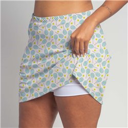 Golf/Walking Zipper Pocket Skort - Racket Scattered White Aqua Yellow