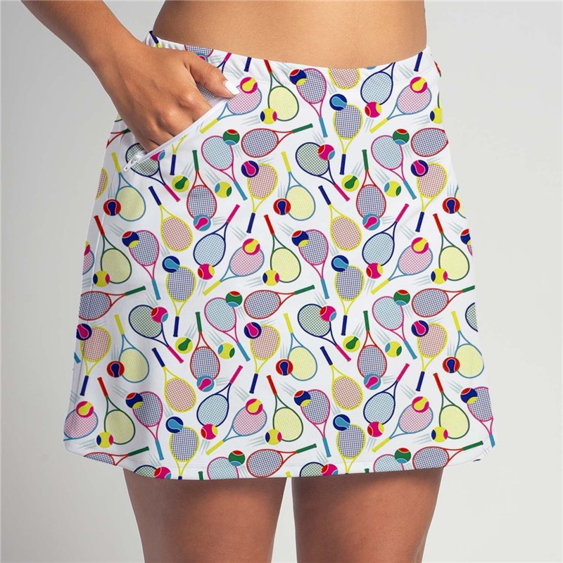 Zipper Pocket Skort - Rackets Brights on White Zipper Pocket Skort - Rackets Brights on White