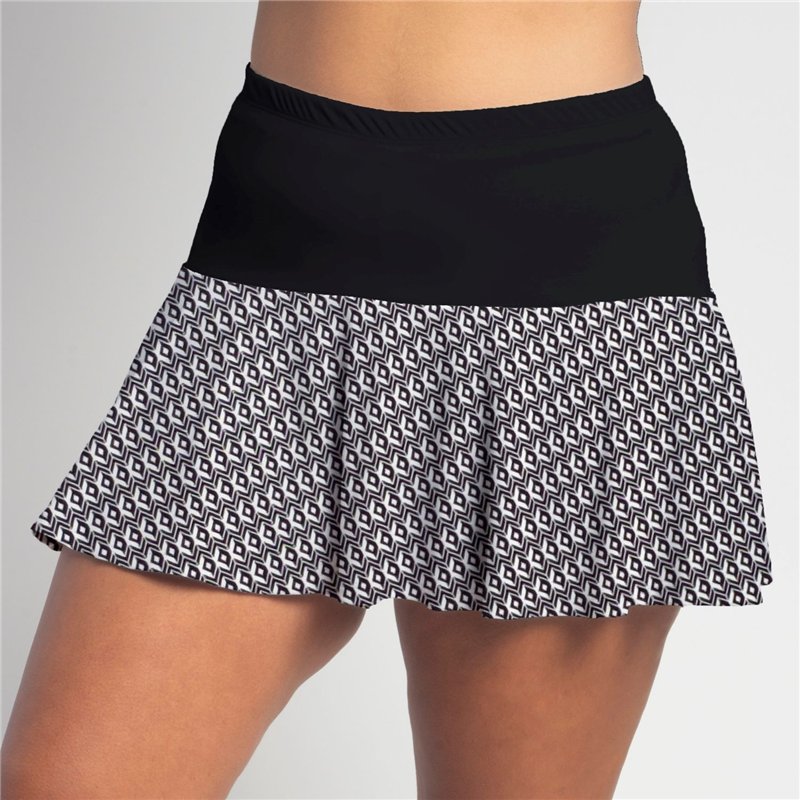 Flounce Skort - BW Geometric w/ Black Top Band