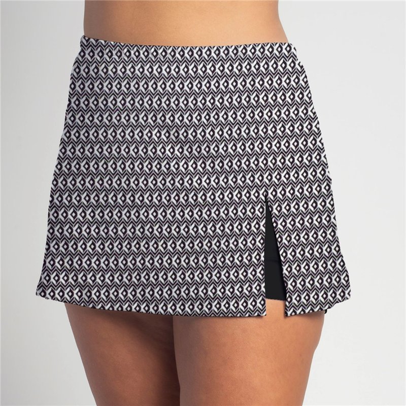Side Slit Skort - BW Geometric - Black Shorts