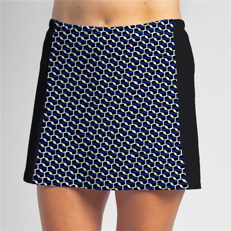 Slimming Panel Skort - Blue Abstract w/ Black Side Panels