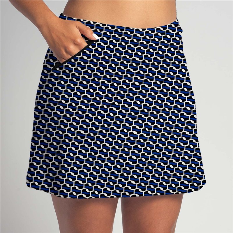 Golf/Walking Zipper Pocket Skort - Blue Abstract