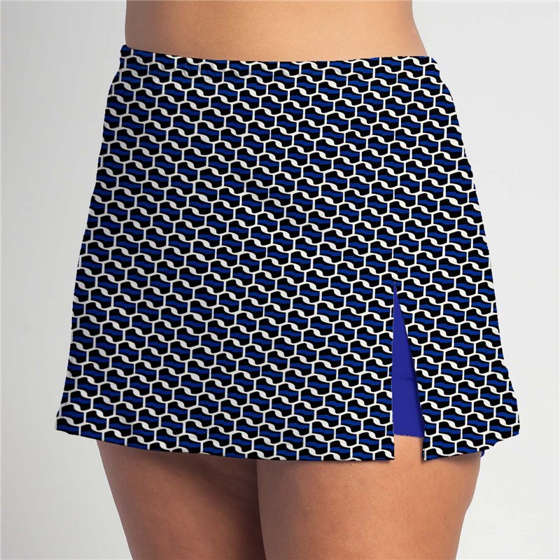 Side Slit Skort - Blue Abstract - Cobalt Shorts