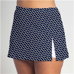 Side Slit Skort - Blue Abstract - White Shorts
