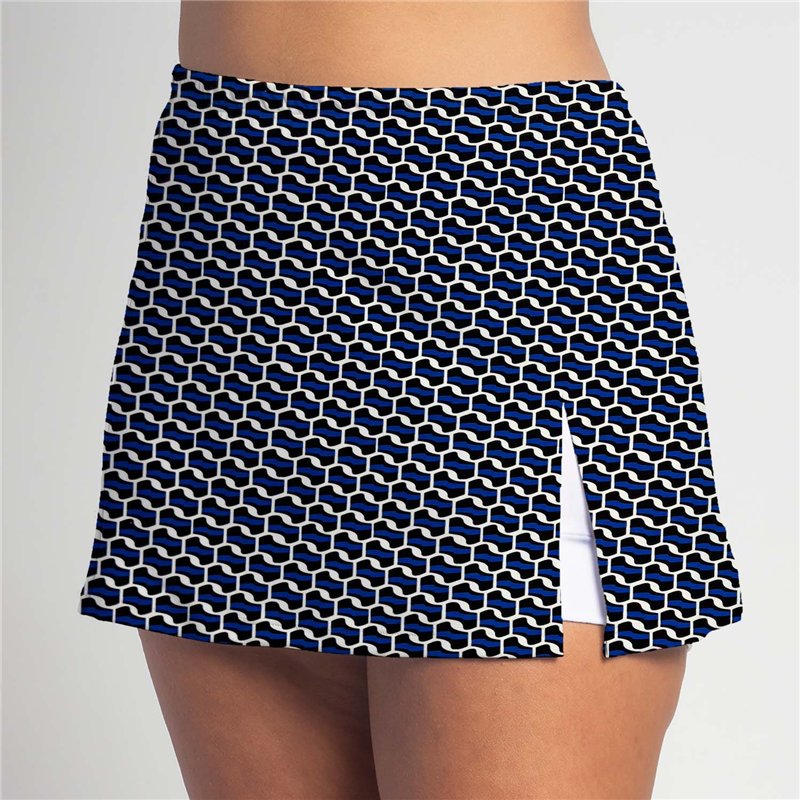 Side Slit Skort - Blue Abstract - White Shorts