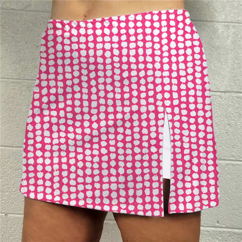 Side Slit Golf Skort - Pink Splotch Dots w/ White Shorts