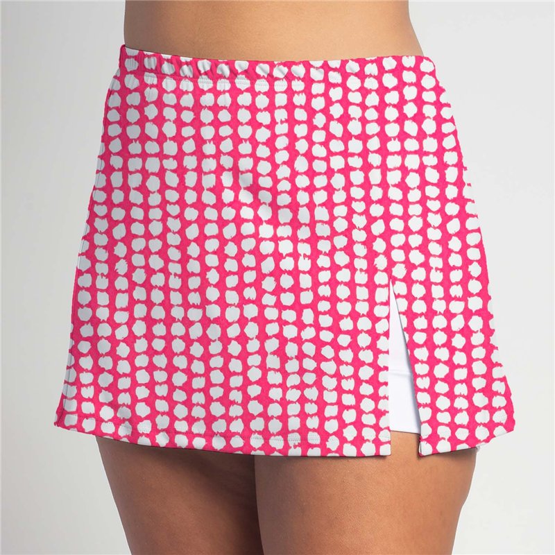 Side Slit Skort - Pink Splotch Dots - White shorts
