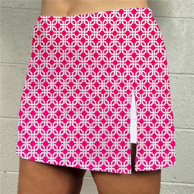 Side Slit Golf Skort - Pink Lattice w/ White Shorts