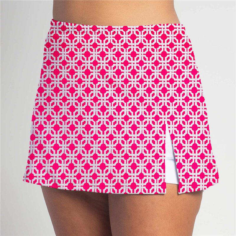 Side Slit Skort - Pink Lattice - White shorts