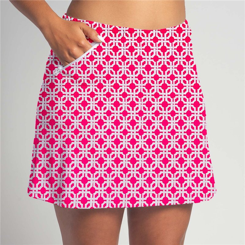 Golf/Walking Zipper Pocket Skort - Pink Lattice