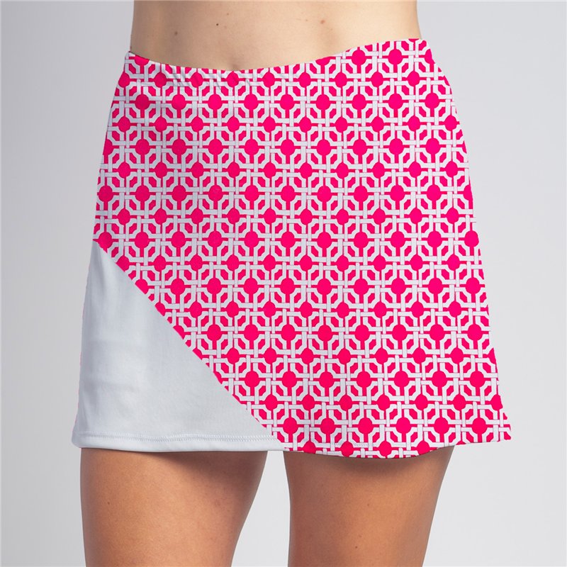 Bias Skort - Pink Lattice w/ White