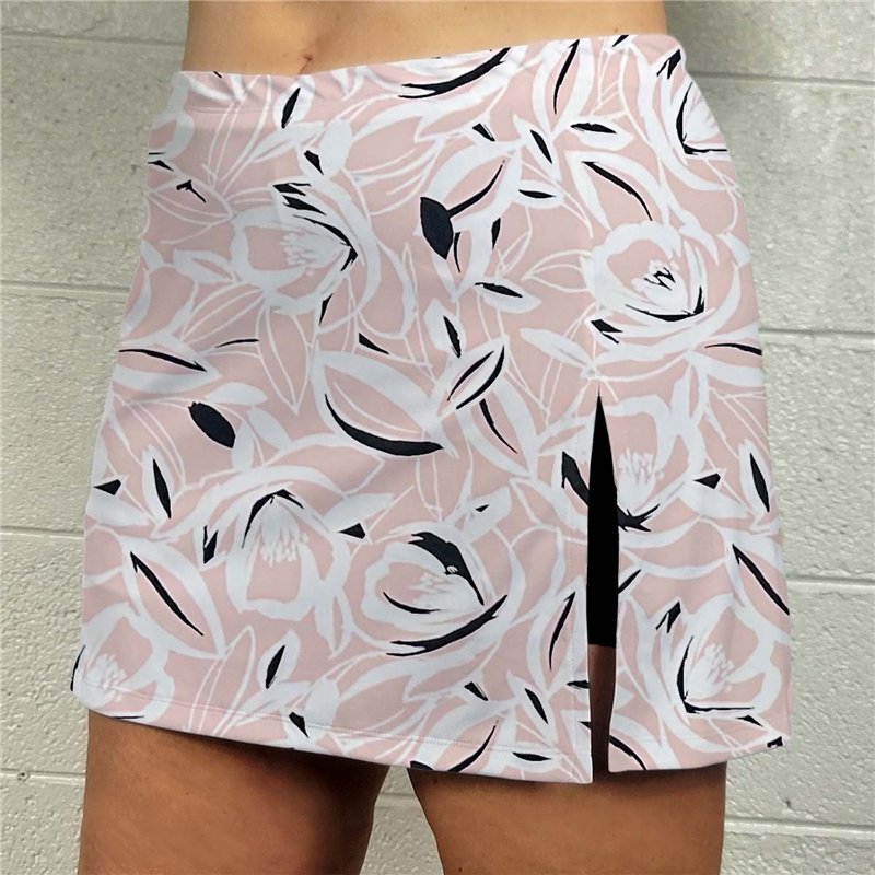 Side Slit Golf Skort - Pink Petals w/ Black Shorts