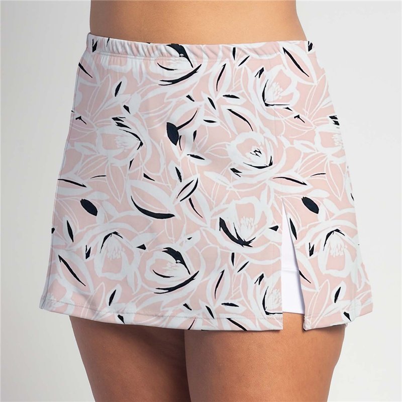 Side Slit Skort - Pink Petals - White shorts