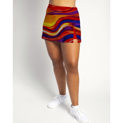 Side Slit Skort - Sunset Swirl w/ Red Shorts