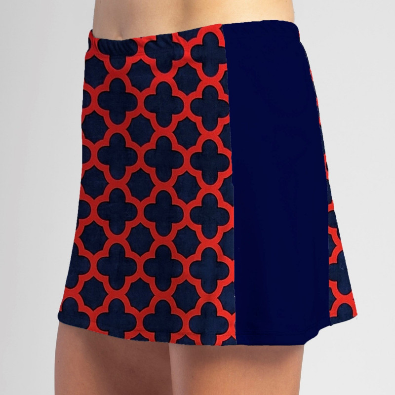 Slimming Panel Skort - Navy/Red Medallion with Navy