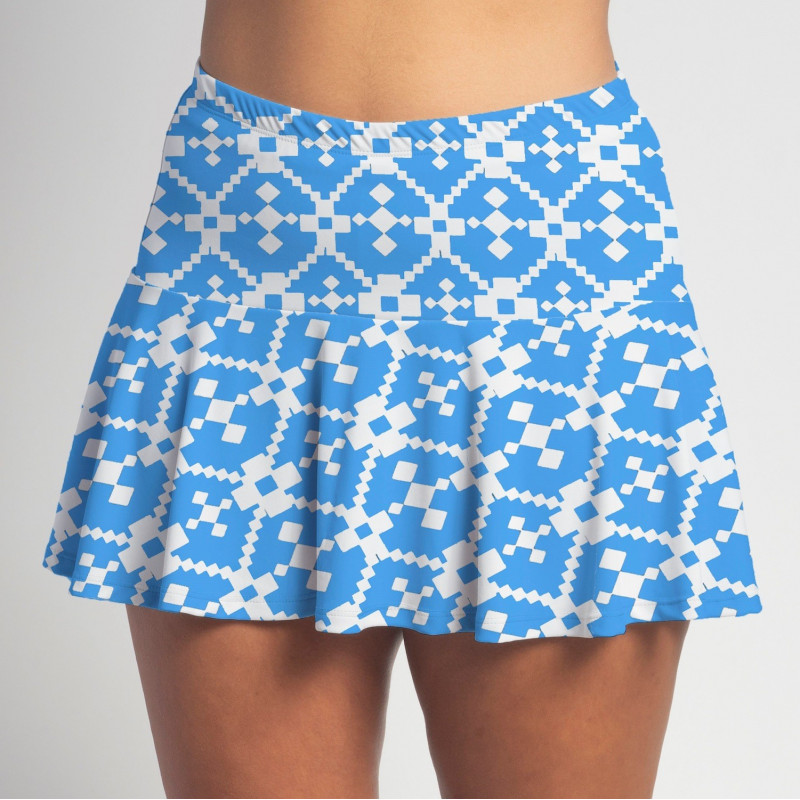 Flounce Skort - Turquoise Geometric all over print