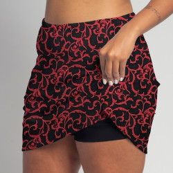 Golf/Walking Zipper Pocket Skort - Red Black Scroll