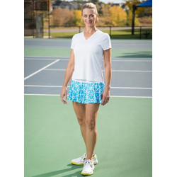 Flounce Skort - Turquoise Geometric with White