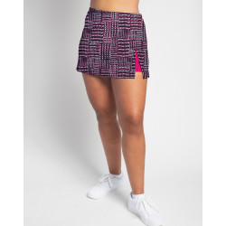 Side Slit Skort - Navy/Pink Abstract Dots w/ Fuchsia Shorts