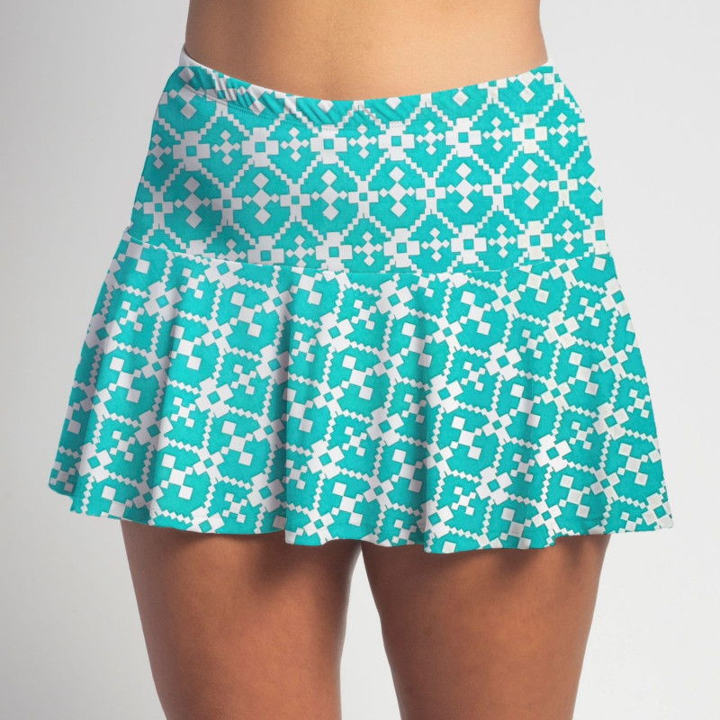 Flounce Skort - Jade Geometric all over print