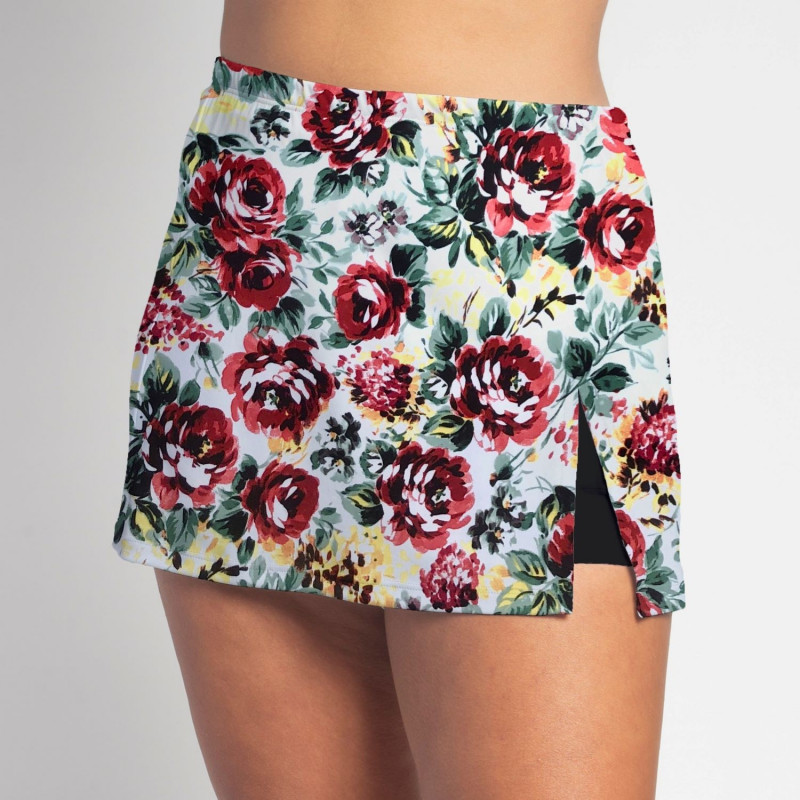 Side Slit Skort - Roses w/ Black Shorts