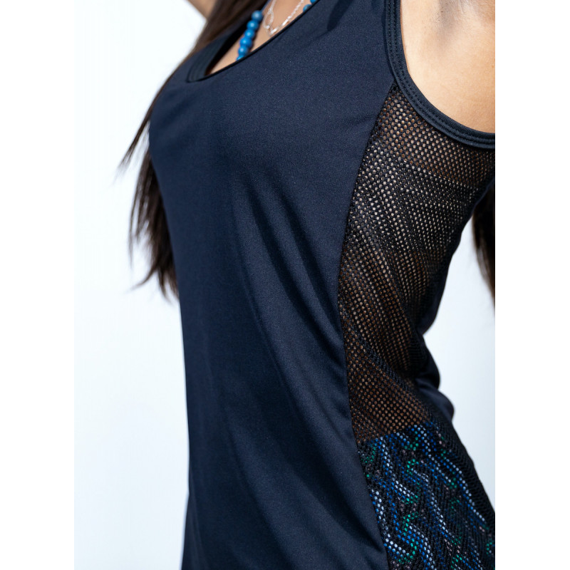 Scoop Neck Tank Top - Black with Mesh Side Panels